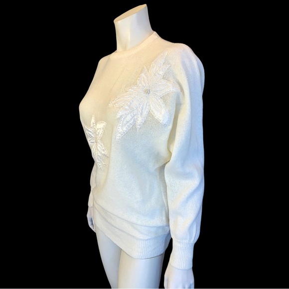 80s Cream POINSETTA Dolman Sleeve Beaded Sweater / M L - Picture 4 of 9
